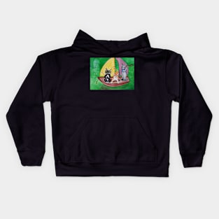 Three cats in a boat Kids Hoodie